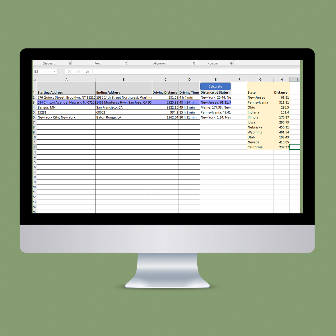 IFTA Miles Excel Distance Calculator